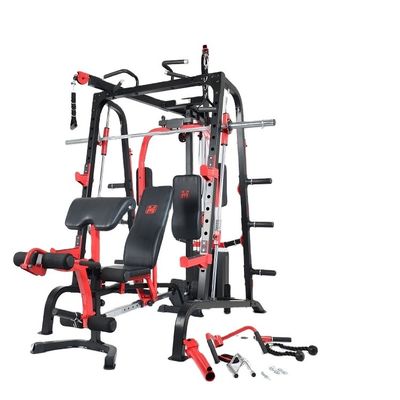 Εναρμονισμένη γυμναστική γυμναστικής Squat Rack με σύγκλιτες μπάρες σε μαύρο και κόκκινο