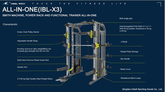 Ελαφρύ γκρίζο πολυλειτουργικό Smith Machine για το σπίτι γυμναστήριο Power Cage Trainer Squat Rack